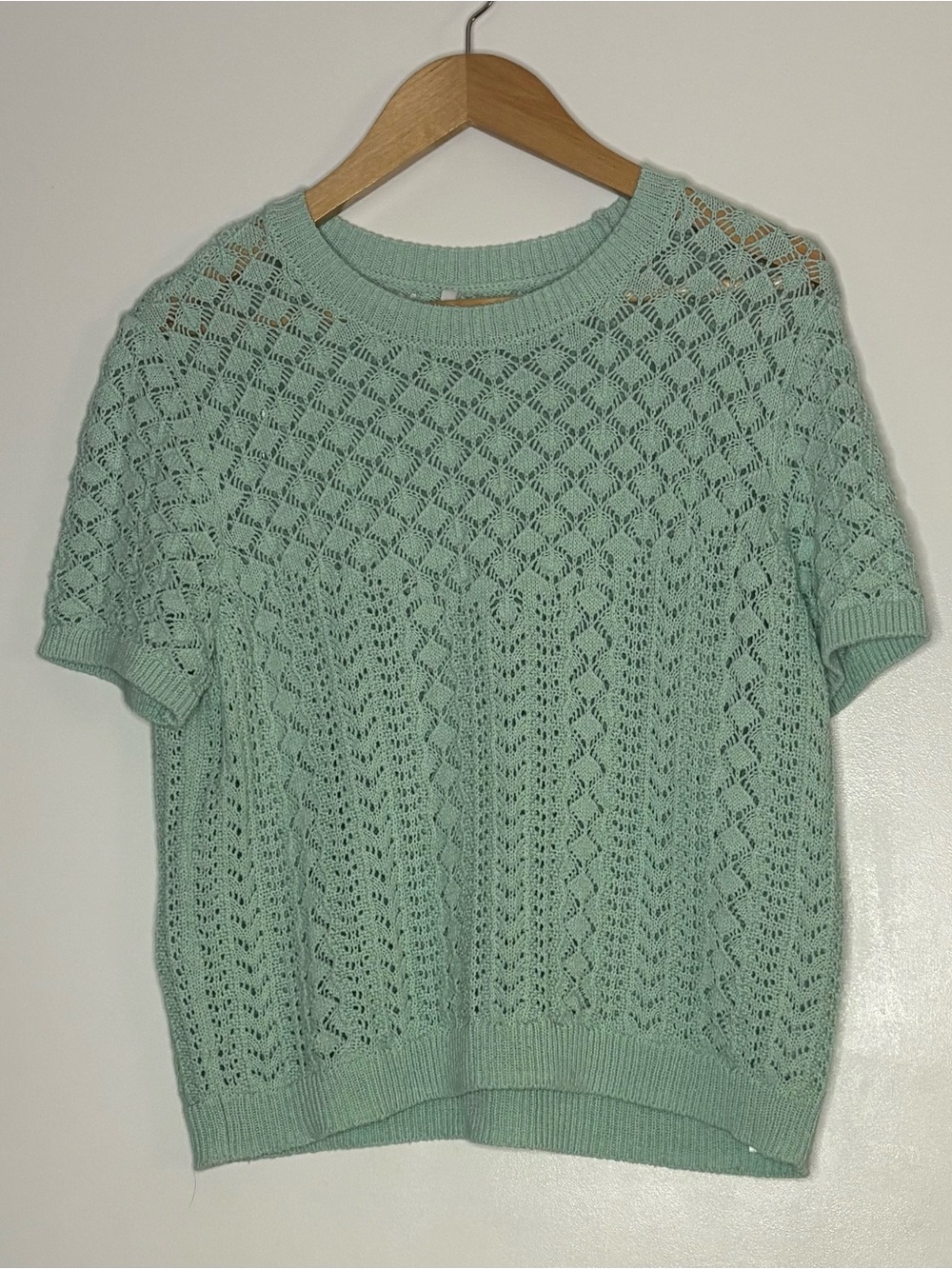 Only Mint Openwork Short-Sleeve Crew Sweater